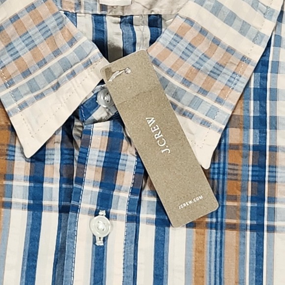 Wallace & Barnes Shirt Mens Large Blue Brown Plaid Seersucker Button Down J.Crew - Picture 8 of 12